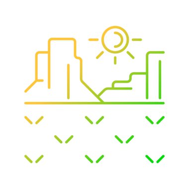 Plato gradyan doğrusal vektör simgesi. Yükseltilmiş düz arazi. Düz alan yüzeyin üstünde. Masa diyarı. İskoçya. İnce çizgi renk sembolü. Modern tarz pictogram. Vektör izole çizimi