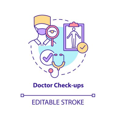 Doktor konsept simgesini kontrol ediyor. Eklem iltihabı azaltma riski soyut fikir ince çizgi çizimi. Fiziksel muayene. Tıbbi denetim. Vektör izole edilmiş dış hat renk çizimi. Düzenlenebilir vuruş