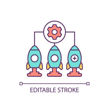 Teknolojik başlangıç büyümesi RGB renk simgesi. Teknoloji şirketinin sayı artışı. Yenilikçi fikir ticarileştirme. İzole vektör çizimi. Basit bir çizgi çizimi. Düzenlenebilir vuruş