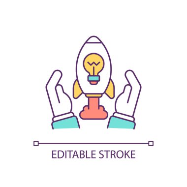 Başlangıç fikri RGB renk simgesi. Yeni bir iş projesi başlatın. Yenilikçi buluş desteği. Yeni bir ürün geliştirin. Çözüm bul. İzole vektör çizimi. Basit bir çizgi çizimi. Düzenlenebilir vuruş