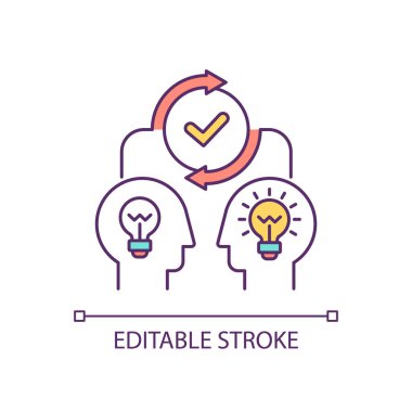 Fikir paylaşımı RGB renk simgesi. Beyin fırtınası. Toplu düşünce. Yenilikçi bir çözüm bul. Yaratıcı karar izole vektör çizimi. Basit bir çizgi çizimi. Düzenlenebilir vuruş