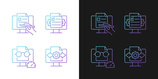 Competencia Gestión Documentos Iconos Gradiente Establecidos Para Modo Oscuro Claro — Vector de stock