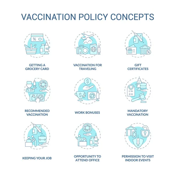 Conjunto Iconos Concepto Azul Política Vacunación Vacunación Contra Idea Coronavirus — Archivo Imágenes Vectoriales