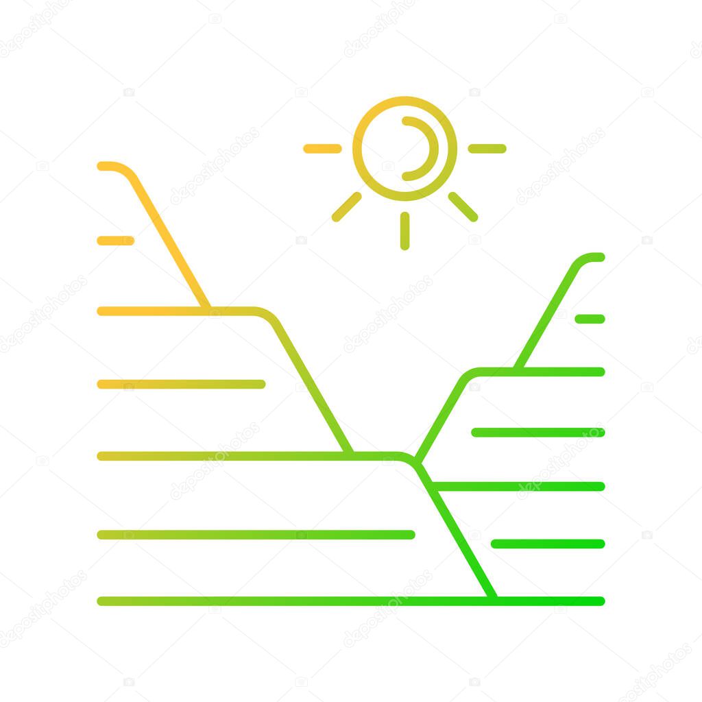 Loess gradient linear vector icon. Sediment landform. Windblown dust and silt formation. Mountain slope land type. Thin line color symbol. Modern style pictogram. Vector isolated outline drawing