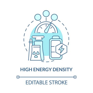 Yüksek enerji yoğunluğu mavi konsept ikonu. Nükleer enerji avantajı soyut fikir ince çizgi çizimi. Nükleer santraller. Maksimum güç üretiliyor. Vektör izole edilmiş dış hat renk çizimi. Düzenlenebilir vuruş
