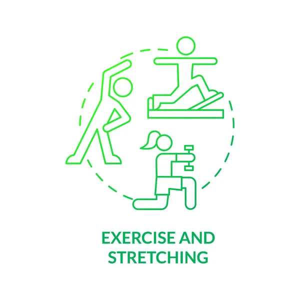 Esercizio Stretching Icona Del Concetto Pendenza Verde Rischio Riduzione Dell — Vettoriale Stock