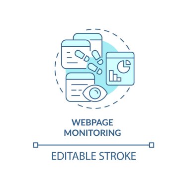 Web sayfası mavi konsept simgesini izliyor. İş kontrolü için çevrimiçi aktivite takip ediliyor. Çalışan, soyut fikir ince çizgilerini inceliyor. Vektör izole edilmiş dış hat renk çizimi. Düzenlenebilir vuruş