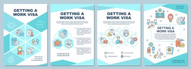 Çalışma vizesi broşürü alıyorum. Yurtdışında çalışma izni. Broşür, broşür, broşür baskısı, doğrusal simgelerle kaplama tasarımı. Sunum için vektör düzenleri, yıllık raporlar, reklam sayfası