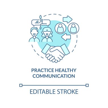 Sağlıklı iletişim konsepti simgesini dene. Nazik ve duyarlı bir eş bul. Saygın ilişkiler, soyut fikirler, ince çizgi çizimleri. Vektör izole edilmiş dış hat renk çizimi. Düzenlenebilir vuruş