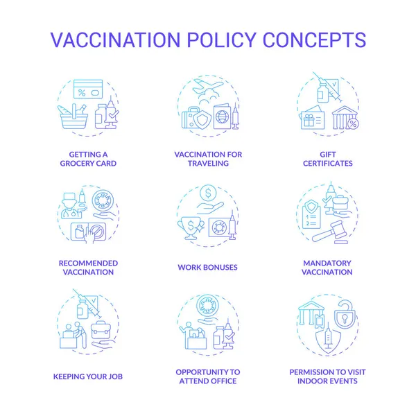 Política Vacinação Conjunto Ícones Conceito Gradiente Azul Vacinação Contra Coronavírus — Vetor de Stock