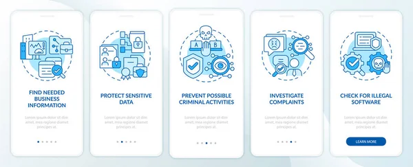 Surveillance Legal Používá Modrý Onboarding Mobilní App Obrazovku Ovládání Práce — Stockový vektor