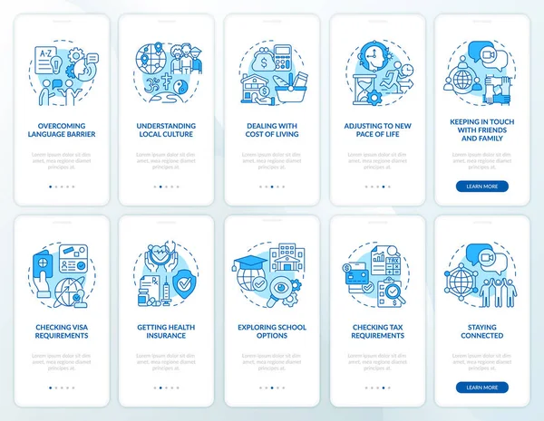 Expats Blue Onboarding Mobile App Page Screen Set Kämpft Und — Stockvektor