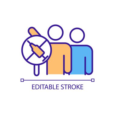 Anti-aşı hareketi RGB renk simgesi. Bağışıklık sistemi yavaşlıyor. Aşı karşıtı kampanya. Yanlış bilgilendirme yayılmış. İzole vektör çizimi. Basit bir çizgi çizimi. Düzenlenebilir vuruş