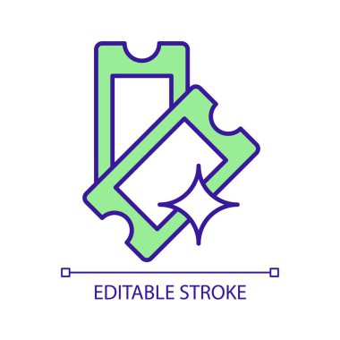 Özel rezerve biletler RGB renk simgesi. Eğlence yararları kazanıyorum. Bilet indirimi teklif ediyorum. Özel teklifler. İzole vektör çizimi. Basit bir çizgi çizimi. Düzenlenebilir vuruş