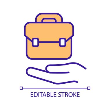 Görev yerleştirme RGB renk simgesi sağlanıyor. Özel iş bulma servisi. Kalıcı şirket pozisyonları teklif ediyor. Personel acentesi. İzole vektör çizimi. Basit bir çizgi çizimi. Düzenlenebilir vuruş