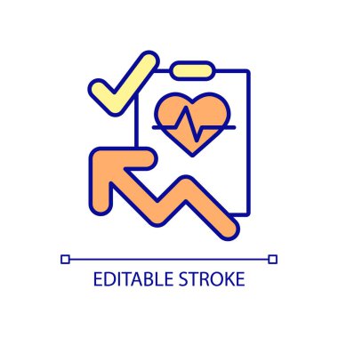 Sağlık geliştirme RGB renk simgesi. Sağlığını geliştir ve koru. Doktor kontrolü. Tıbbi araştırma. Hastanın iyiliği için. İzole vektör çizimi. Basit bir çizgi çizimi. Düzenlenebilir vuruş