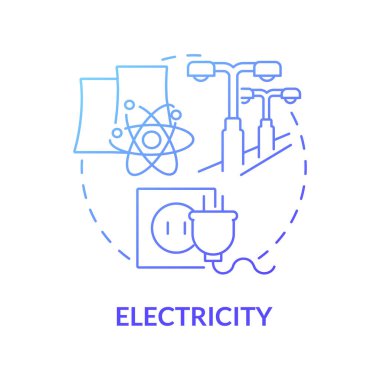 Elektrik mavisi gradyan kavram simgesi. Nükleer enerji kullanımı soyut fikir ince çizgi çizimi. Nükleer füzyon ve bozunma ısısı. Suyu buharda kaynatmak. Vektör izole edilmiş dış çizgi renk çizimi