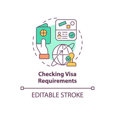 Checking visa requirements concept icon. Things to consider when moving abstract idea thin line illustration. Permit for living, working abroad. Vector isolated outline color drawing. Editable stroke clipart