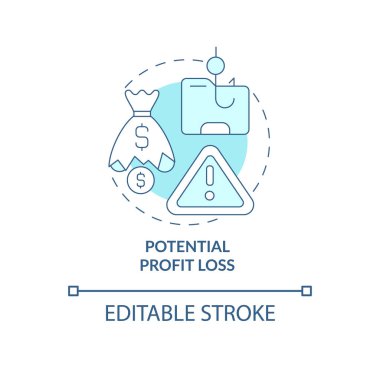 Potansiyel kar kaybı mavi konsept ikonu. Çevrimiçi korsanlık dezavantajı soyut fikir ince çizgi çizimi. Satışlar üzerinde korsanlık etkisi. Vektör izole edilmiş dış hat renk çizimi. Düzenlenebilir vuruş