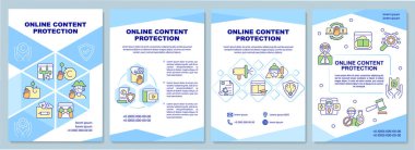 Çevrimiçi içerik koruma broşürü. Eğitici materyaller. Broşür, broşür, broşür baskısı, doğrusal simgelerle kaplama tasarımı. Sunum için vektör düzenleri, yıllık raporlar, reklam sayfaları