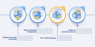 Korsanlık vektör bilgi şablonundan koruma. DMCA sunum özeti tasarım ögeleri talep ediyor. Veri görselleştirmesi 4 adımda. İşlem zaman çizelgesi bilgi şeması. Satır simgeleriyle çalışma akışı düzeni