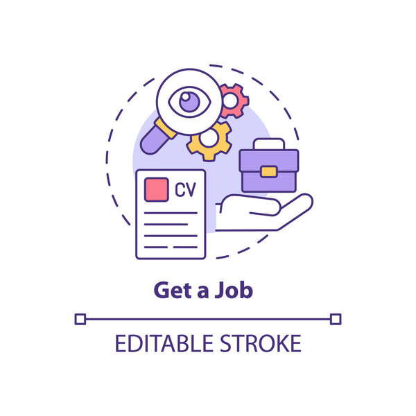 Get job concept icon. Adjusting to living abroad abstract idea thin line illustration. Build career in foreign country. Employment. Vector isolated outline color drawing. Editable stroke