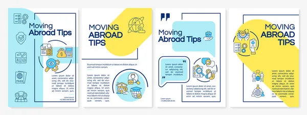 Moving Abroad Tips Yellow Blue Brochure Template Flyer Booklet Leaflet — Stock Vector