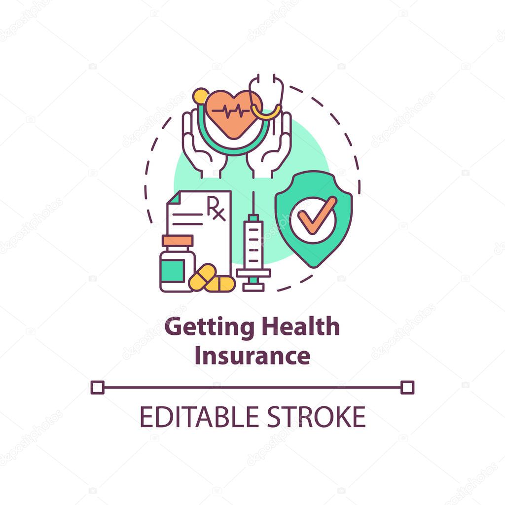 Getting health insurance concept icon. Things to consider when moving abstract idea thin line illustration. Medical protection. Medicare. Vector isolated outline color drawing. Editable stroke
