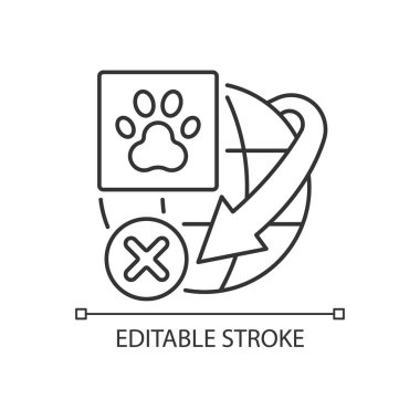 Canlı hayvanlara ulaşım kısıtlaması doğrusal simge. Uluslararası dağıtım servisi kuralları. İnce çizgi özelleştirilebilir illüstrasyon. Contour sembolü. Vektör izole çizim. Düzenlenebilir vuruş