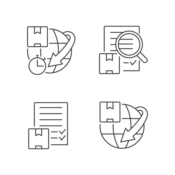 Internationale Levering Professionele Service Lineaire Pictogrammen Ingesteld Versnelde Pakketten Wereldwijd — Stockvector