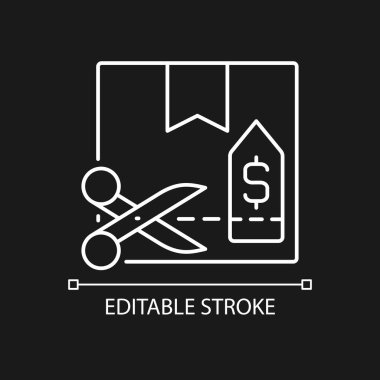 Uluslararası sevkiyat, koyu renk tema için beyaz doğrusal simge indirimi yapar. Küresel ticaret ve teslimat. İnce çizgi özelleştirilebilir illüstrasyon. Gece modu için izole vektör kontur sembolü. Düzenlenebilir vuruş