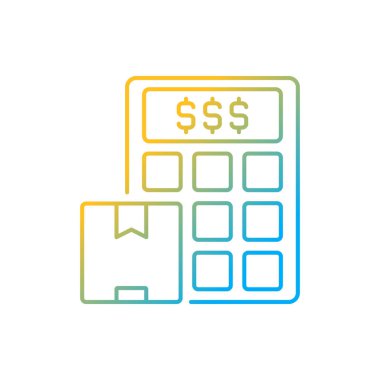 Maliyet hesaplayıcı gradyan doğrusal vektör simgesi. Teslimat bütçesi çevrimiçi. Uluslararası sevkiyat. İnce çizgi renk sembolü. Modern tarz pictogram. Vektör izole çizimi