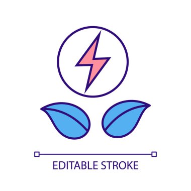 Yenilenebilir enerji kaynakları RGB renk simgesi. İklim değişikliğini hafifletiyorum. Temiz güç. Güneş ve rüzgar tarafından üretilen elektrik. İzole vektör çizimi. Basit bir çizgi çizimi. Düzenlenebilir vuruş