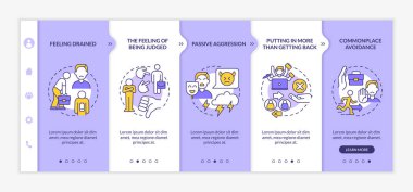 Toksik ortam vektör şablonunda çalışıyor. Simgeli ilgili mobil web sitesi. Web sayfasında 5 basamaklı ekranlar. Stresli iş koşulları doğrusal çizimlerle renk kavramı
