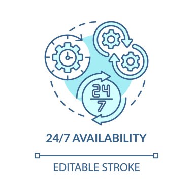 Tüm zamanların kullanılabilirlik mavi konsept simgesi. Çevrimiçi girişimcilik fikri soyut ve ince çizgilerden yararlanır. İş verimliliğini arttırır. Vektör izole edilmiş dış hat renk çizimi. Düzenlenebilir vuruş
