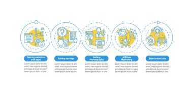 Çevrimiçi vektör bilgi şablonu nasıl elde edilir. Test siteleri tasarım elementleri sunumu. Veri görselleştirmesi 5 adımda. İşlem zaman çizelgesi bilgi şeması. Satır simgeleriyle çalışma akışı düzeni
