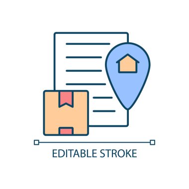 Orijinal RGB renk simgesinin uluslararası nakliye sertifikası. Uluslararası ticaret belgesi. Teslimat kağıtları. İzole vektör çizimi. Basit bir çizgi çizimi. Düzenlenebilir vuruş