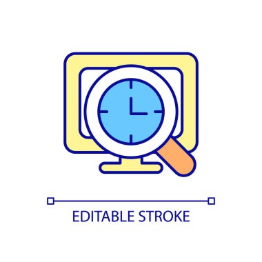 Çevrimiçi saat RGB renk simgesini izle. İzleme ve sistem yönetimi için bilgisayar yazılımı. Bilgi teknolojileri. İzole vektör çizimi. Basit bir çizgi çizimi. Düzenlenebilir vuruş