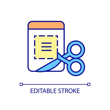 Ekran görüntüsü RGB renk simgesi. Web sayfası içeriği kesildi. Bilgisayar yazılımı ve sistem yönetimi. Bilgi teknolojileri izleme. İzole vektör çizimi. Basit bir çizgi çizimi. Düzenlenebilir vuruş