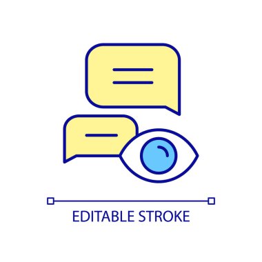 RGB renk simgesi görüntüleniyor. Mesajları izliyorum. Metni izlemek için casus yazılım. Bilgi teknolojileri izleme. İzole vektör çizimi. Basit bir çizgi çizimi. Düzenlenebilir vuruş