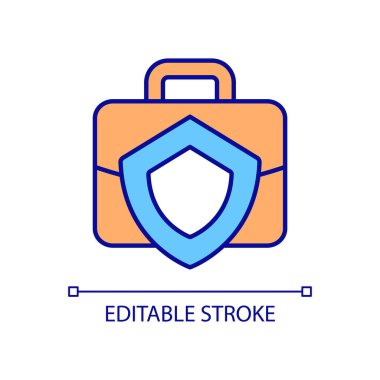 Güvenli iş RGB renk simgesi. Profesyonel işçiler için sigorta poliçesi. İş koruma ve işyeri güvenliği. İzole vektör çizimi. Basit bir çizgi çizimi. Düzenlenebilir vuruş