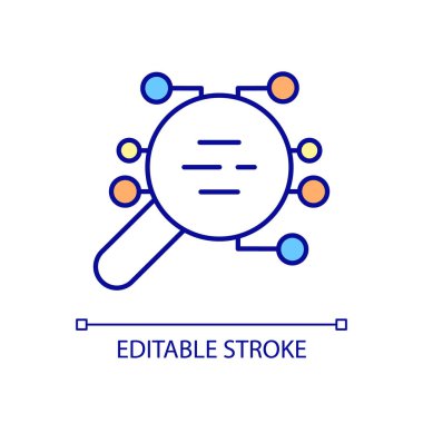 SEO analiz RGB renk simgesi. Dijital yenilik izleme ve sistem yönetimi. Bilgi teknolojileri izleme. İzole vektör çizimi. Basit bir çizgi çizimi. Düzenlenebilir vuruş