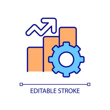 İstatistiksel büyüme RGB renk simgesi. Bilgisayar yazılımı ve sistem yönetimi. Bilgi teknolojileri izleme. İzole vektör çizimi. Basit bir çizgi çizimi. Düzenlenebilir vuruş