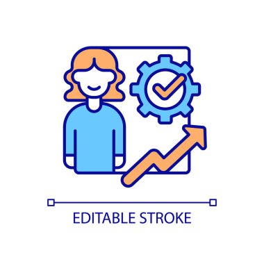 Çalışan performansını RGB renk simgesini geliştir. Verimliliği izlemek ve büyütmek. İnsan kaynakları. İş ve iş yönetimi. İzole vektör çizimi. Basit bir çizgi çizimi. Düzenlenebilir vuruş