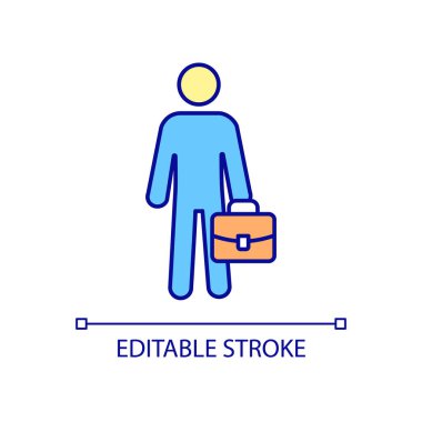İş adamı RGB renk simgesi. Boş bir iş için çalışan. Çantası olan kişi. İnsan kaynakları. İş ve iş yönetimi. İzole vektör çizimi. Basit bir çizgi çizimi. Düzenlenebilir vuruş