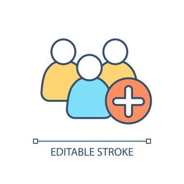 RGB renk simgesi grubuna katılıyoruz. Topluluğa gir. İnsanlarla tanışın. Takım çalışmasına katılın. Şirket ağı. İzole vektör çizimi. Basit bir çizgi çizimi. Düzenlenebilir vuruş