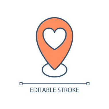 Aşk RGB renk simgesini bulmak için bir gezi. Romantik bir yolculuk. Tatil ilişkisi. Ortak bulmak. Evlenmek için yerinizi değiştirin. Aşk yolculuğu. İzole vektör çizimi. Basit bir çizgi çizimi. Düzenlenebilir vuruş