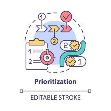 Öncelik konsepti simgesi. Çevrimiçi girişimci becerileri soyut fikir ince çizgi çizimi. Öncelik sırası. Görev yönetimi. Vektör izole edilmiş dış hat renk çizimi. Düzenlenebilir vuruş