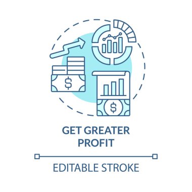 Daha fazla kar eden mavi konsept simgesi al. Ticari genişlemenin önemi soyut fikir ince çizgi çizimi. Şirketin cirosunu arttır. Vektör izole edilmiş dış hat renk çizimi. Düzenlenebilir vuruş