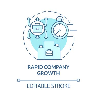 Hızlı şirket büyüme mavi konsept simgesi. Dış büyüme soyut fikri ince çizgi çizimi. Birleşmeler ve satın almalar. Şirket geliştirme. Vektör izole edilmiş dış hat renk çizimi. Düzenlenebilir vuruş